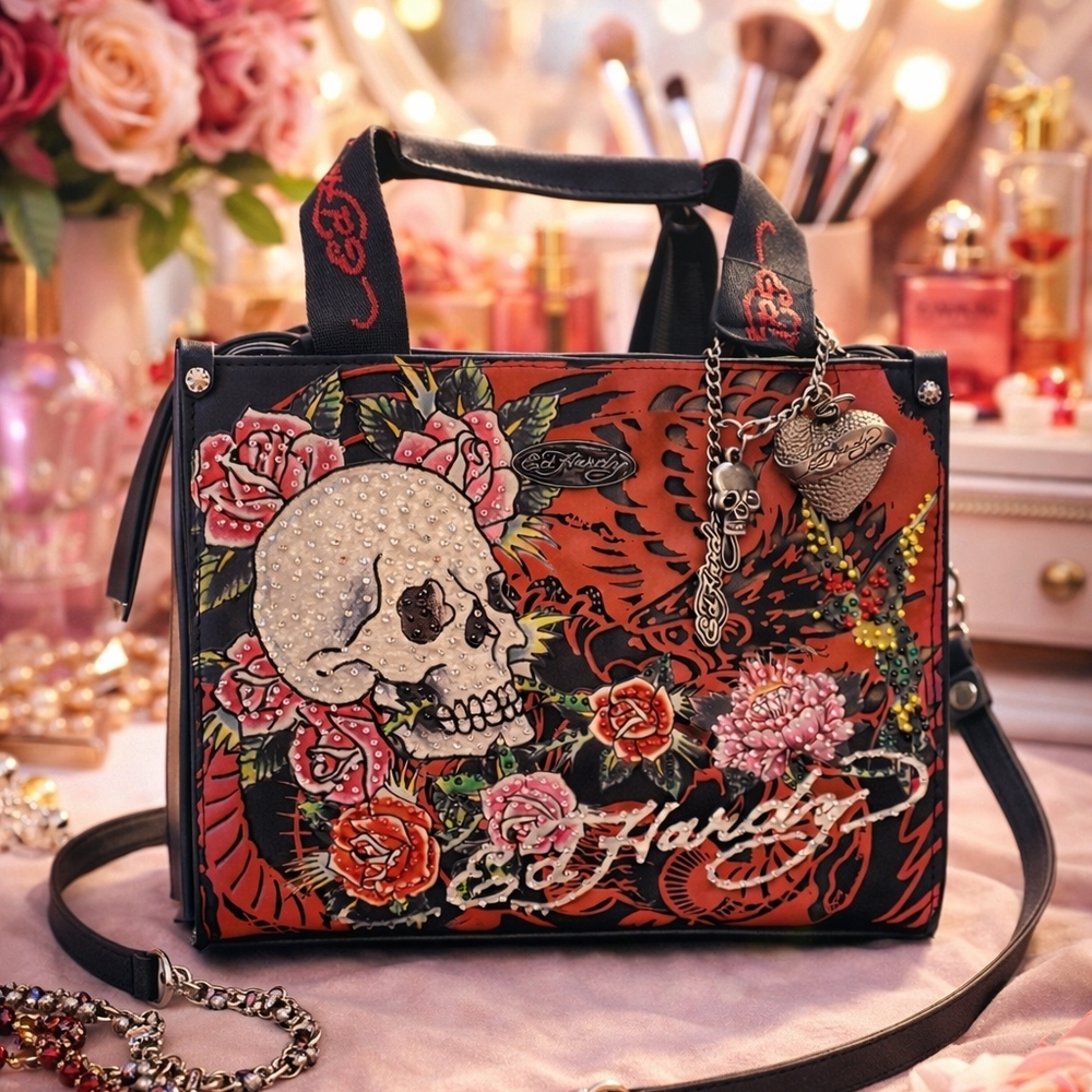 Ed Hardy Nova Skull Rhinestone Bag – Crossbody + Tote ♡ - Picture 4 of 10